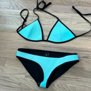 Triangl Swimwear Bikini Neoprene Swimsuit color teal - large top & medium bottom